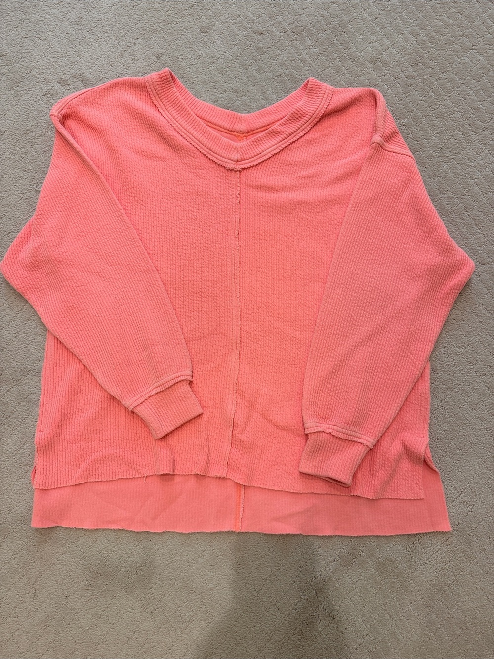 aerie Coral V-Neck Waffle Knit Sweater